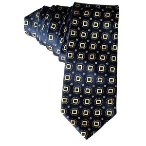 Charvet NavyGolds woven geometric square silk tie made in France